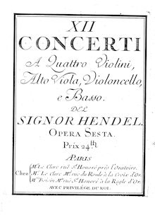 Partition violons I, 12 concerts Grossi, HWV 319-330, Handel, George Frideric