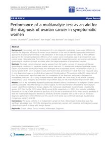 Performance of a multianalyte test as an aid for the diagnosis of ovarian cancer in symptomatic women