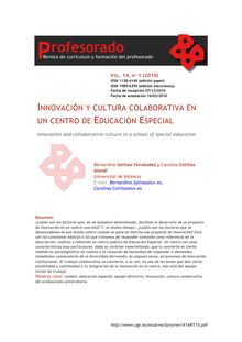 Innovación y cultura colaborativa en un centro de Educación Especial.(Innovation and collaborative culture in a school of special education).