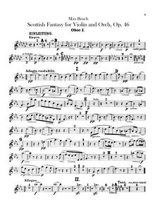 Partition hautbois 1, 2, Schottische Fantasie, Fantasie für die Violine mit Orchester und Harfe unter freier Benutzung schottischer Volksmelodien