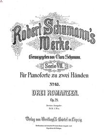 Partition complète, 3 Romances Op.28, Schumann, Robert