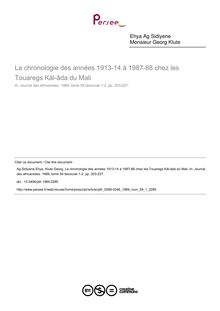 La chronologie des années 1913-14 à 1987-88 chez les Touaregs Kăl-ădaɣ du Mali - article ; n°1 ; vol.59, pg 203-227