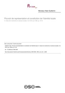 Pouvoir de représentation et constitution de l identité locale - article ; n°1 ; vol.52, pg 15-18