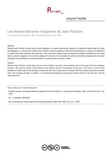 Les études littéraires malgaches de Jean Paulhan - article ; n°1 ; vol.54, pg 79-93
