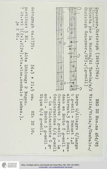 Partition complète et parties, Entrata per la Musica di Tavola en G minor, GWV 468