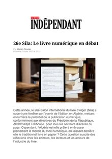 [Indépendant] - 26e Sila: Le livre numérique en débat
