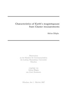 Characteristics of Earth s magnetopause from Cluster measurements [Elektronische Ressource] / vorgelegt von Adrian Blăgău