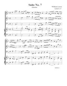 Partition complète,  No.7 pour 3 violes de gambe et orgue, Lawes, William