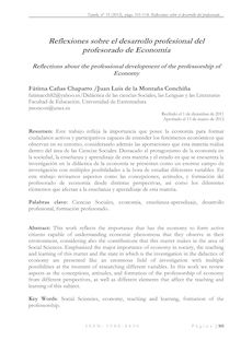 Reflexiones sobre el desarrollo profesional del profesorado de Economía  (Reflections about the professional development of the professorship of  Economy)