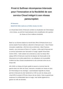 Frost & Sullivan récompense Interoute pour l innovation et la flexibilité de son service Cloud intégré à son réseau paneuropéen