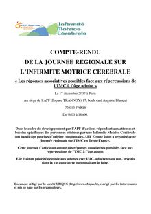 COMPTE-RENDU DE LA JOURNEE REGIONALE SUR L INFIRMITE MOTRICE CEREBRALE