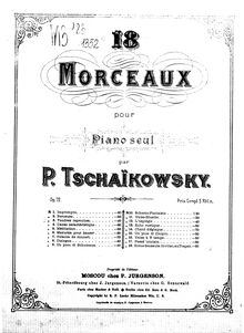 Partition complète, 18 pièces, 18 пьес ; 18 Morceaux, Tchaikovsky, Pyotr