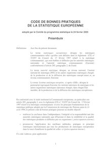 CODE DE BONNES PRATIQUES DE LA STATISTIQUE EUROPÉENNE