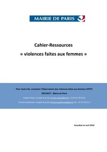 Cahier ressources Journée internationale pour l’élimination des violences faites aux femmes.