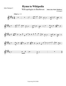 Partition Alto clarinette 3 (en E♭), Hymn to Wikipedia, D major