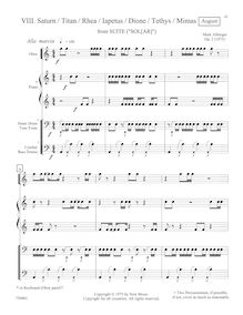 Partition , Saturn (August),  pour hautbois, Piano, et Percussion