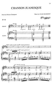 Partition complète (E Major: medium ou haut voix et piano), Chanson juanesque