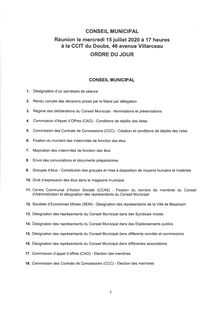 Ordre du jour conseil municipal Besançon 15 juillet 2020