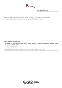 Mount Kynthos in Delos. The Early Cycladic Settlement - article ; n°1 ; vol.104, pg 3-45
