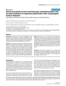 Serum procalcitonin level and leukocyte antisedimentation rate as early predictors of respiratory dysfunction after oesophageal tumour resection