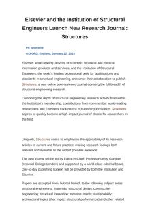 Elsevier and the Institution of Structural Engineers Launch New Research Journal: Structures