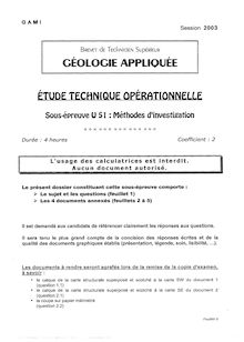 Méthodes d investigation 2003 BTS Géologie appliquée