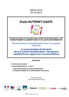 La consommation de féculents  dans la cohorte NutriNet-Santé : des apports  insuffisants par rapport aux recommandations