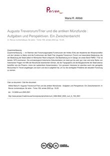 Augusta Treverorum/Trier und die antiken Münzfunde : Aufgaben und Perspektiven. Ein Zwischenbericht - article ; n°159 ; vol.6, pg 15-25