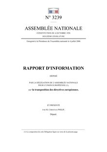 Rapport d information déposé par la Délégation de l Assemblée nationale pour l Union européenne sur la transposition des directives européennes