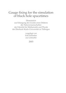 Gauge fixing for the simulation of black hole spacetimes [Elektronische Ressource] / vorgelegt von Erik Schnetter