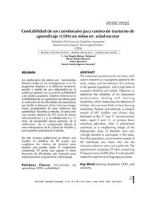 CONFIABILIDAD DE UN CUESTIONARIO PARA RASTREO DE TRASTORNO DE APRENDIZAJE (CEPA) EN NIÑOS EN EDAD ESCOLAR. (RELIABILITY OF A LEARNING DISABILITIES ASSESSMENT QUESTIONNAIRE (CEPA) IN SCHOOL-AGED CHILDREN -CEPA-)