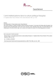 L anti-intellectualisme dans la culture politique française - article ; n°1 ; vol.36, pg 31-42