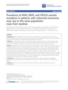 Prevalence of KRAS, BRAF, and PIK3CA somatic mutations in patients with colorectal carcinoma may vary in the same population: clues from Sardinia