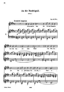 Partition , An die Nachtigall, 4 chansons, Brahms, Johannes