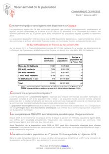 Insee - Recensement de la population française au 1er janvier 2011