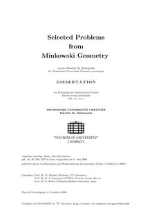Selected problems from minkowski geometry [Elektronische Ressource] / vorgelegt von Nico Düvelmeyer