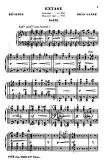 Partition harpe, Extase, Rêverie, D major, Ganne, Louis