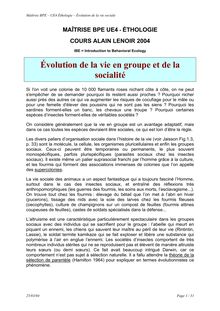 Ethologie - Évolution de la vie en groupe et de la socialité