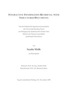 Interactive information retrieval with structured documents [Elektronische Ressource] / von Saadia Malik