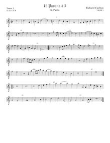 Partition ténor viole de gambe 1, octave aigu clef, Pavan pour 5 violes de gambe par Richard Carlton
