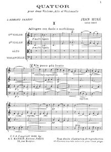 Score, corde quatuor, No.1, Huré, Jean