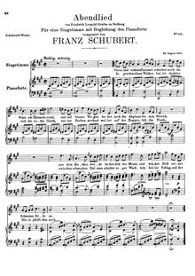 Partition complète, Abendlied, Evening Song, A major, Schubert, Franz