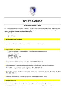 ACTE D'ENGAGEMENT AUDIT & MATERIEL INFORMATIQUES