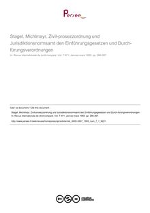 Stagel, Michlmayr, Zivil-prosezzordnung und Jurisdiktionsnormsamt den Einfûhrungsgesetzen und Durch-fùrungsverordnungen - note biblio ; n°1 ; vol.7, pg 266-267