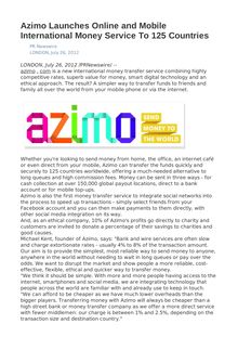 Azimo Launches Online and Mobile International Money Service To 125 Countries