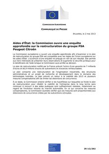 Aides d’État : la Commission ouvre une enquête approfondie sur la restructuration du groupe PSA Peugeot Citroën