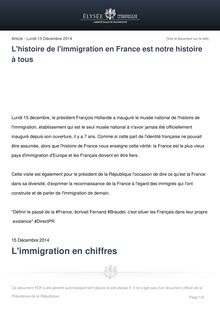 Article de l élysée :  L’histoire de l immigration en France est notre histoire à tous