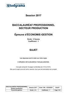 Sujet Bac Pro 2017 - Économie - gestion