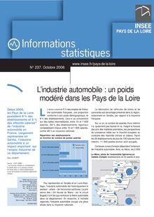 L industrie automobile : un poids modéré dans les Pays de la Loire
