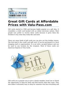Great Gift Cards at Affordable Prices with Valu-Pass.com